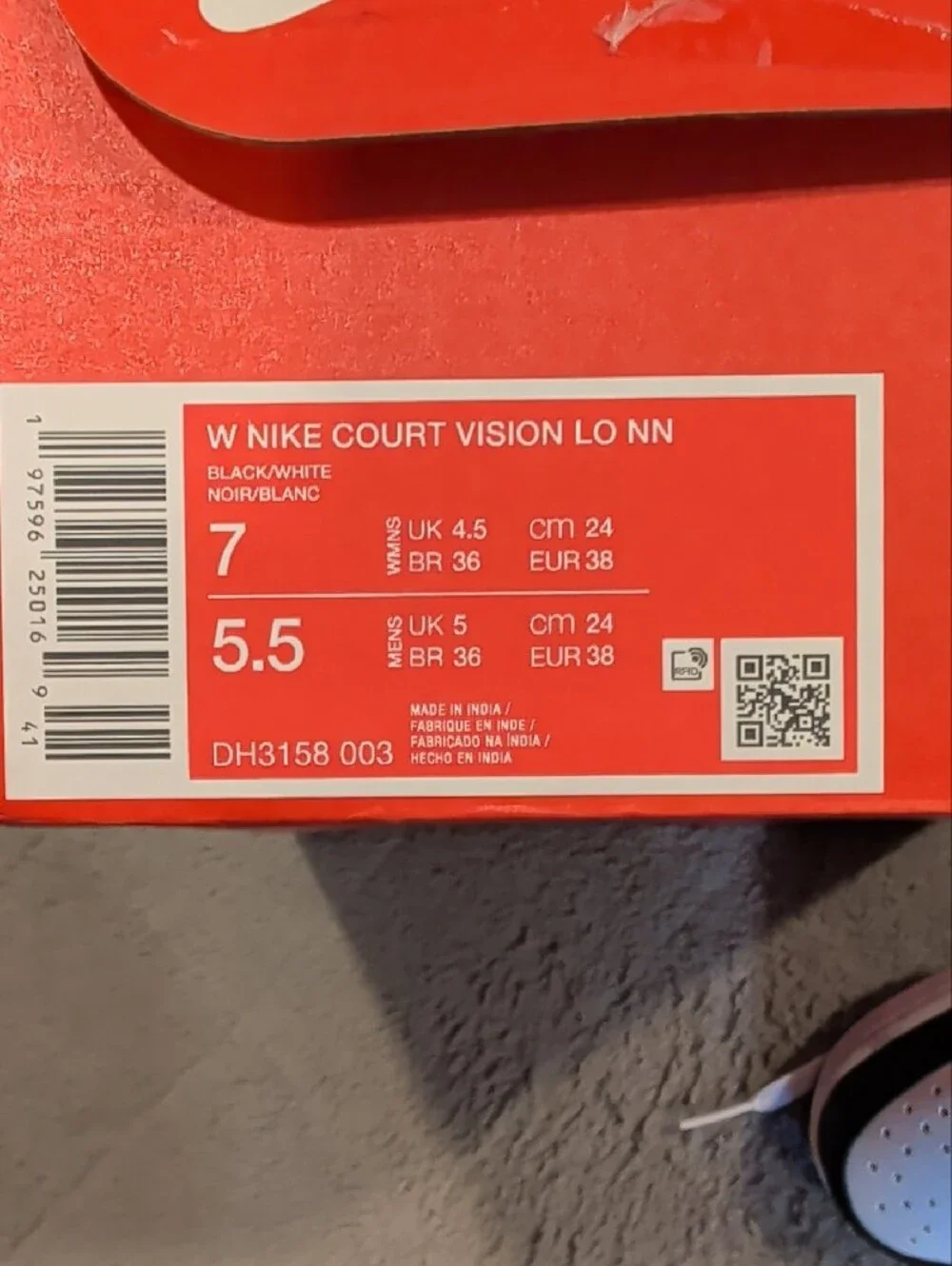 Nike Court Vision Lo  Two-Tone Black and White
